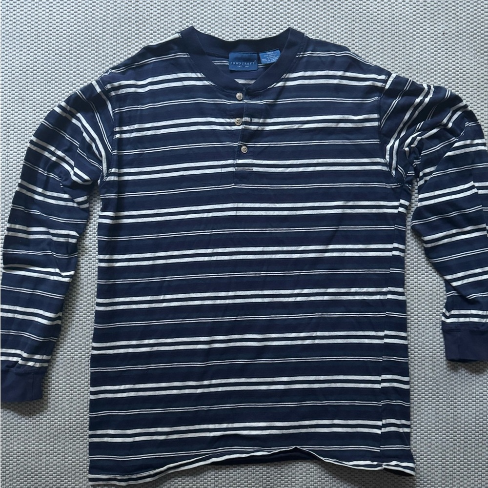 Towncraft Men's Blue Striped Long Sleeve Shirt